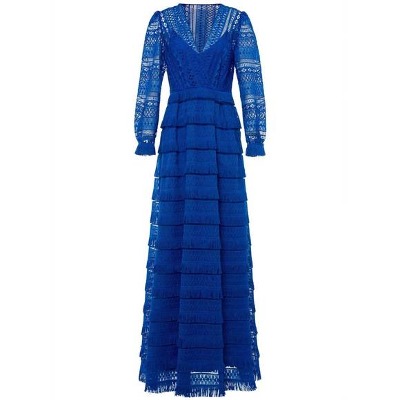 NEW ALBERTA FERRETTI fringe macrame maxi dress in blue - Picture 1 of 4